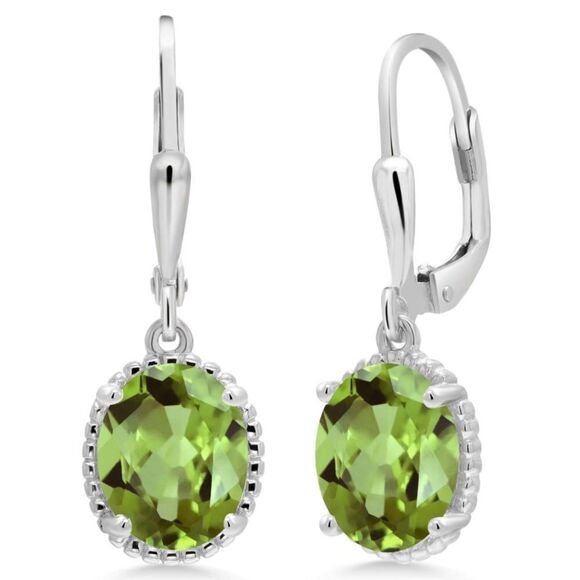 925 Sterling Silver with 4.20 Cttw Peridot Oval Leverback Hook Earrings